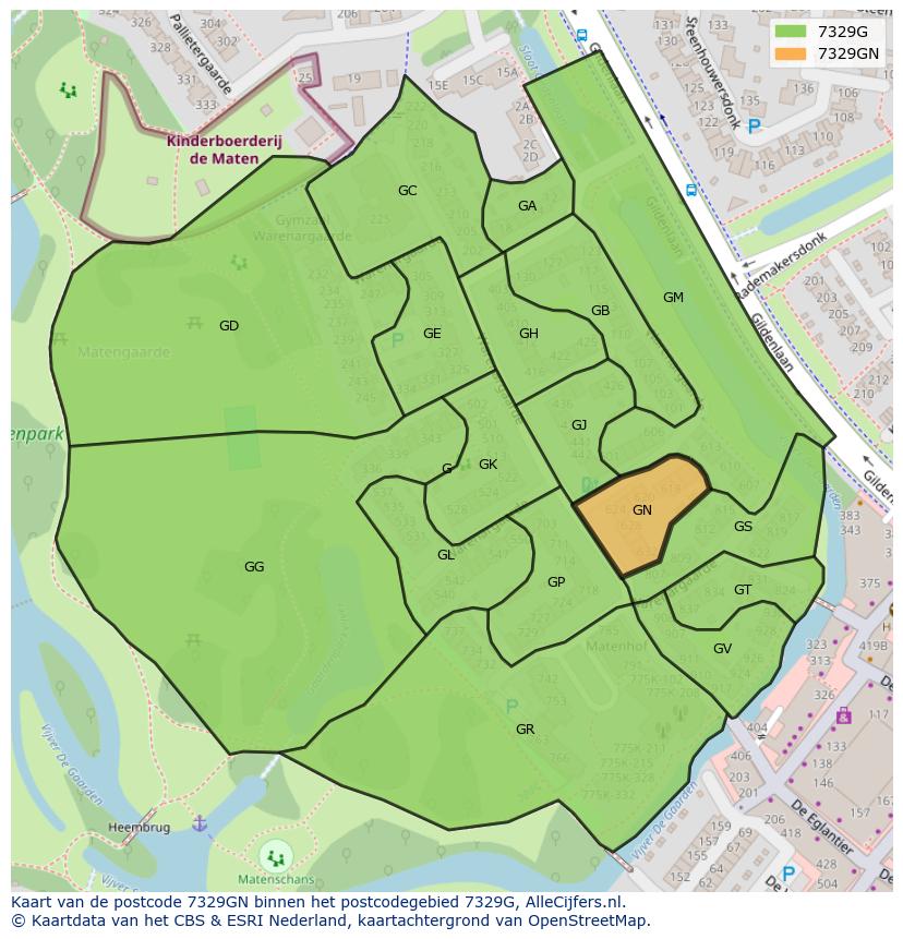 Afbeelding van het postcodegebied 7329 GN op de kaart.