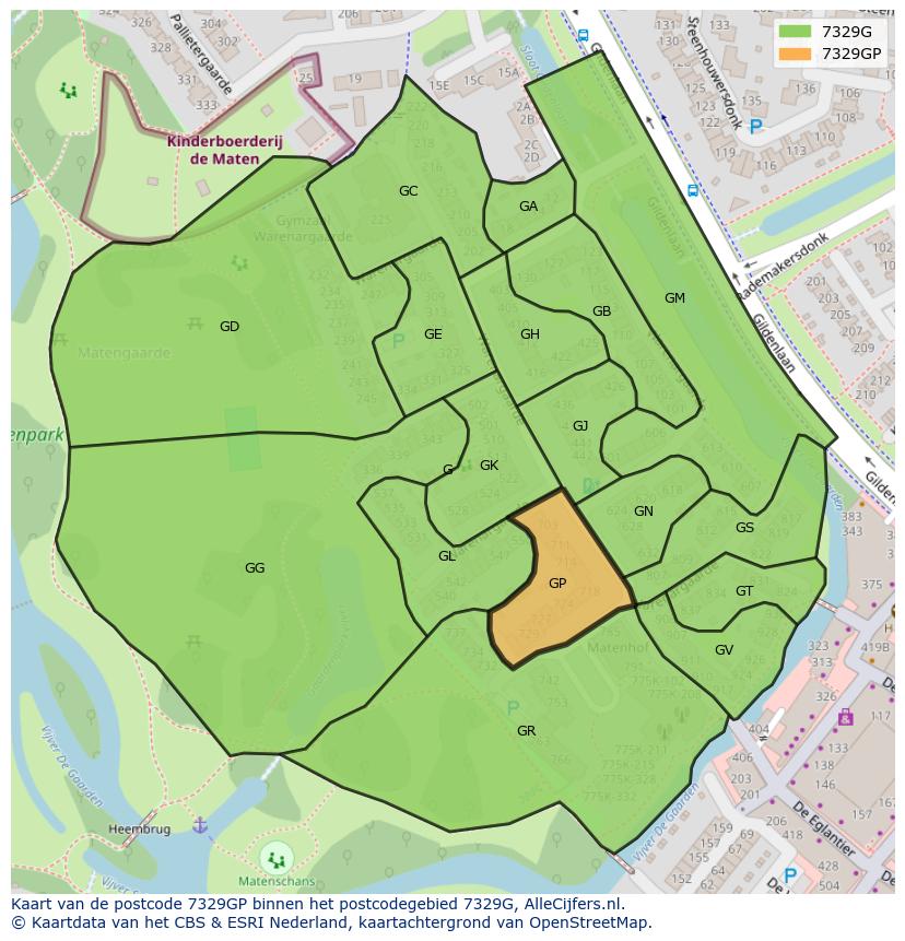 Afbeelding van het postcodegebied 7329 GP op de kaart.