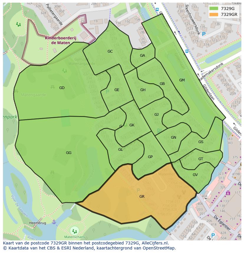 Afbeelding van het postcodegebied 7329 GR op de kaart.