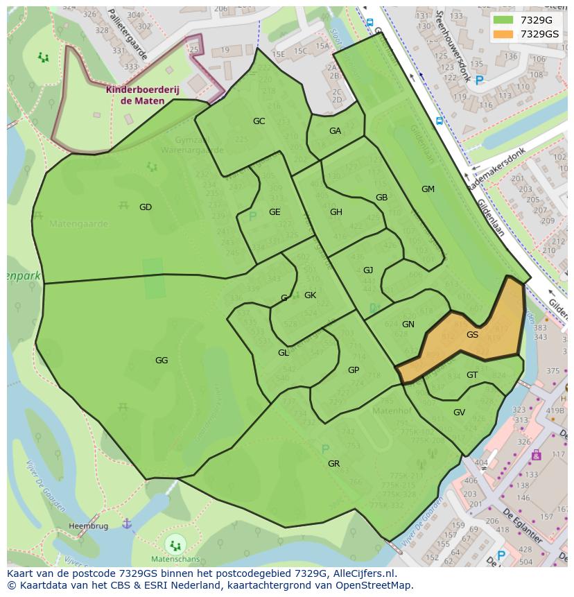 Afbeelding van het postcodegebied 7329 GS op de kaart.