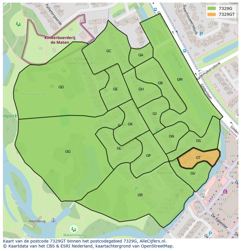 Afbeelding van het postcodegebied 7329 GT op de kaart.
