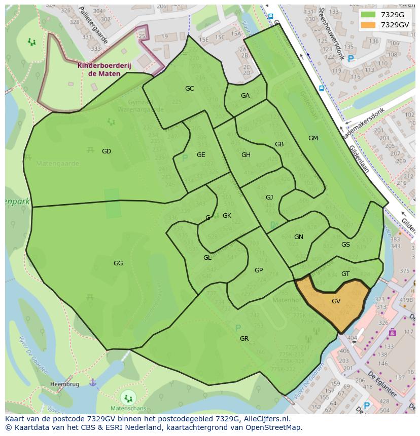 Afbeelding van het postcodegebied 7329 GV op de kaart.