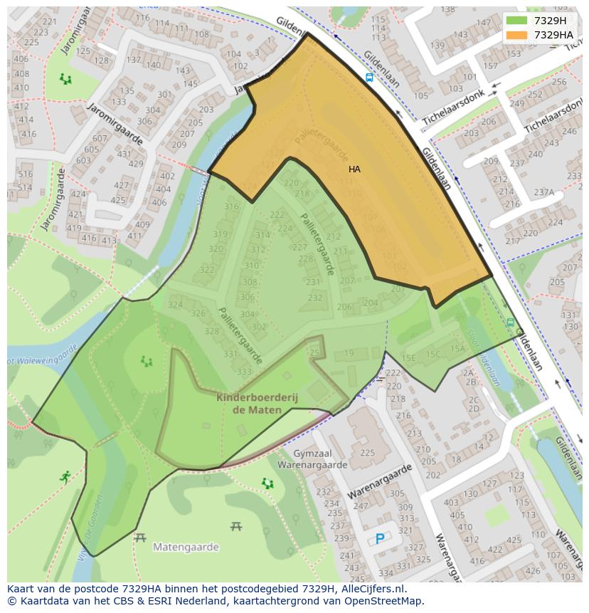 Afbeelding van het postcodegebied 7329 HA op de kaart.