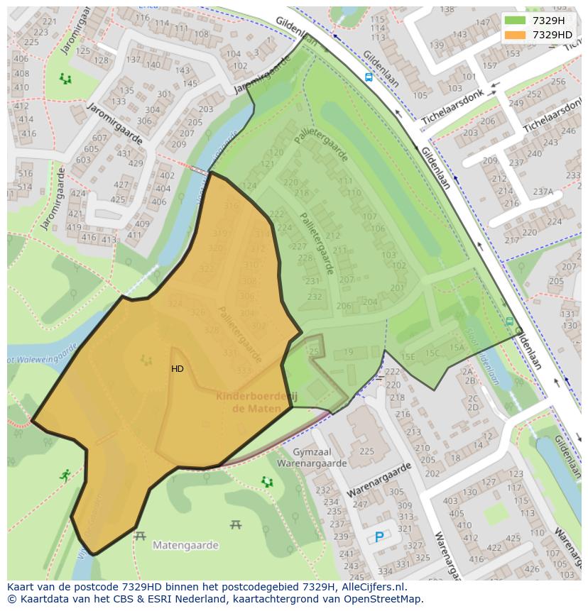 Afbeelding van het postcodegebied 7329 HD op de kaart.