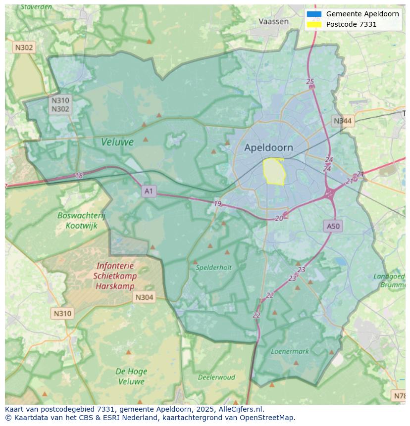 Afbeelding van het postcodegebied 7331 op de kaart.