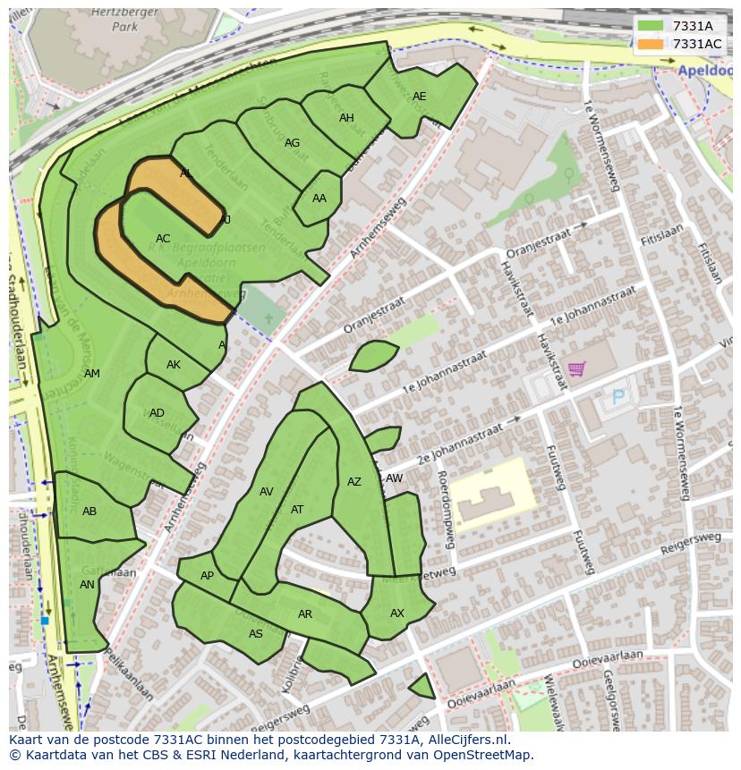 Afbeelding van het postcodegebied 7331 AC op de kaart.