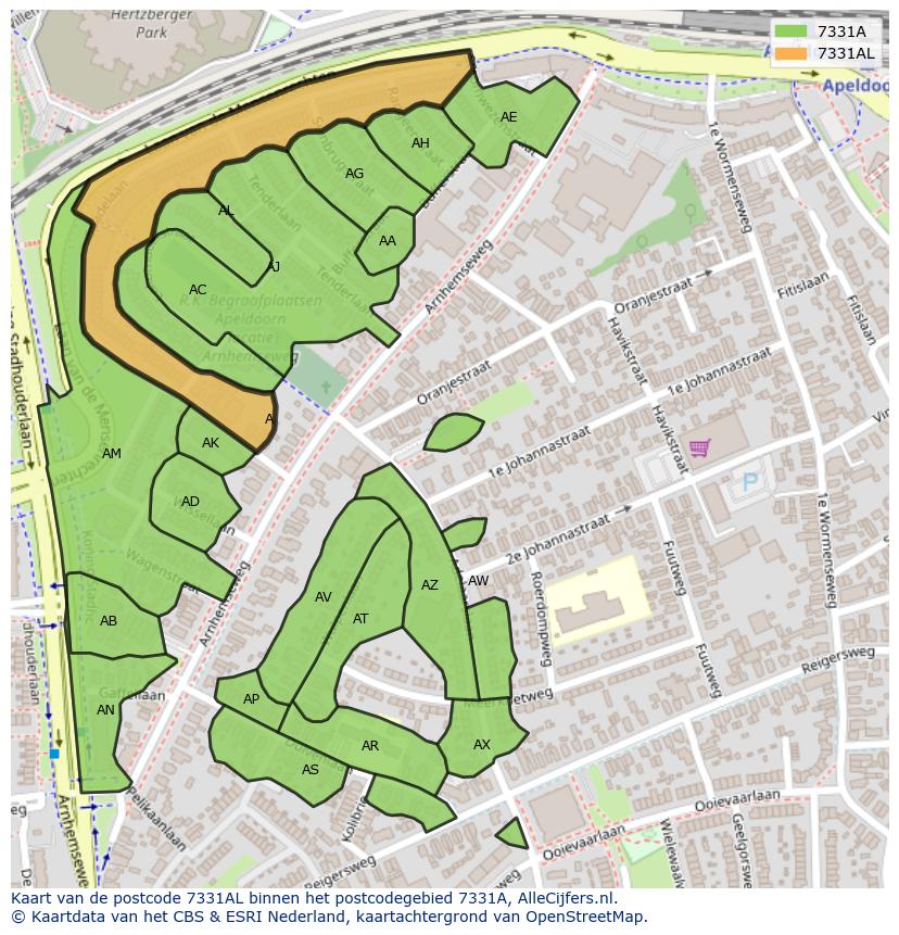 Afbeelding van het postcodegebied 7331 AL op de kaart.