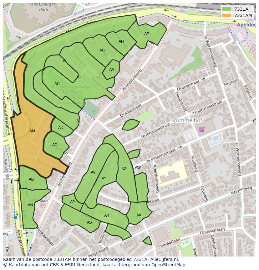 Afbeelding van het postcodegebied 7331 AM op de kaart.