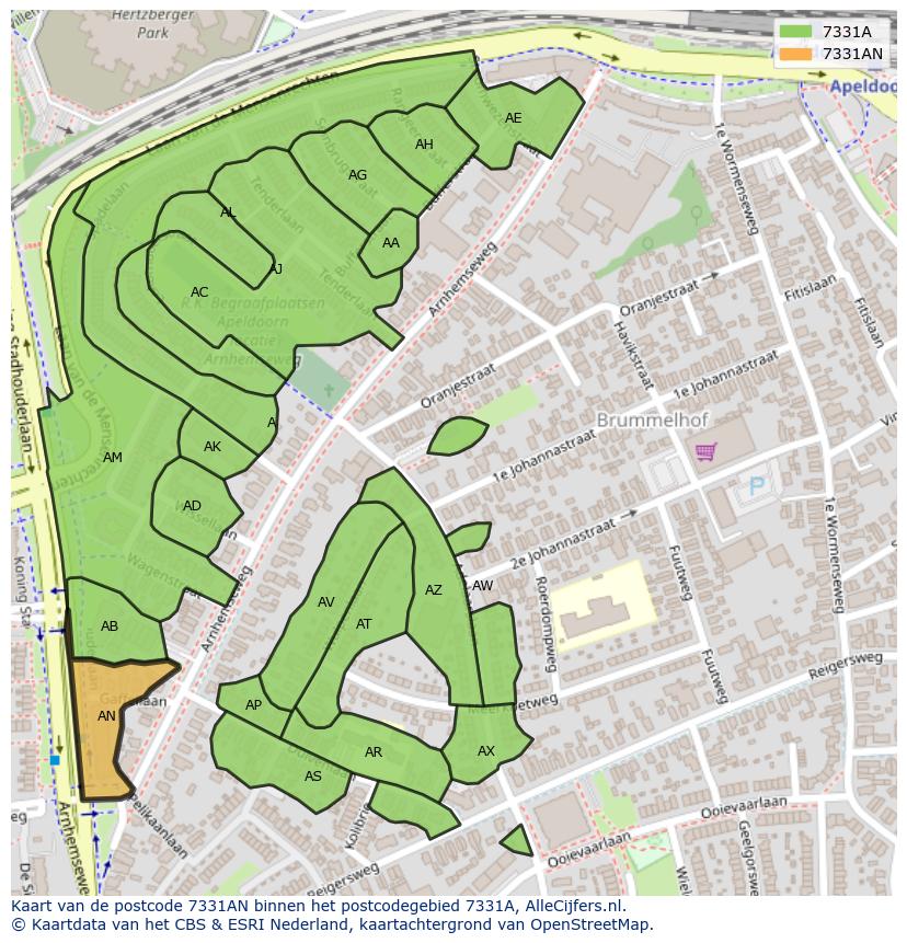 Afbeelding van het postcodegebied 7331 AN op de kaart.