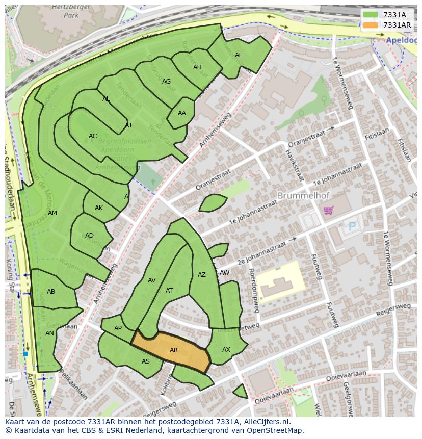 Afbeelding van het postcodegebied 7331 AR op de kaart.