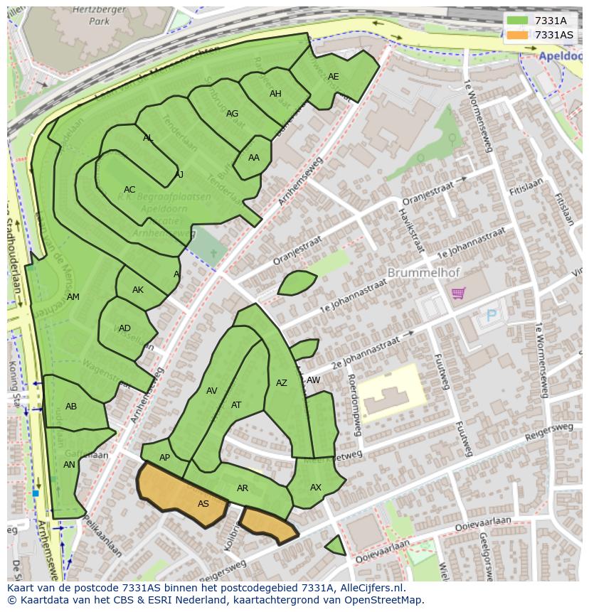 Afbeelding van het postcodegebied 7331 AS op de kaart.