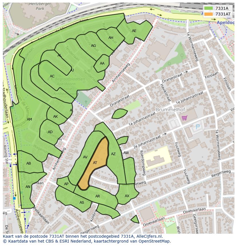 Afbeelding van het postcodegebied 7331 AT op de kaart.