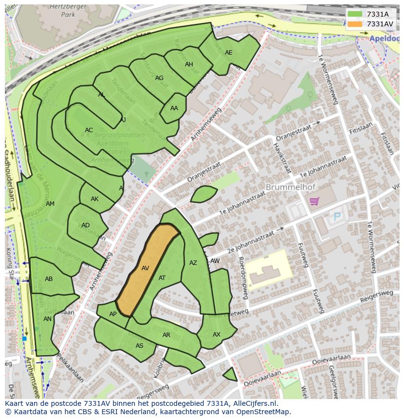 Afbeelding van het postcodegebied 7331 AV op de kaart.