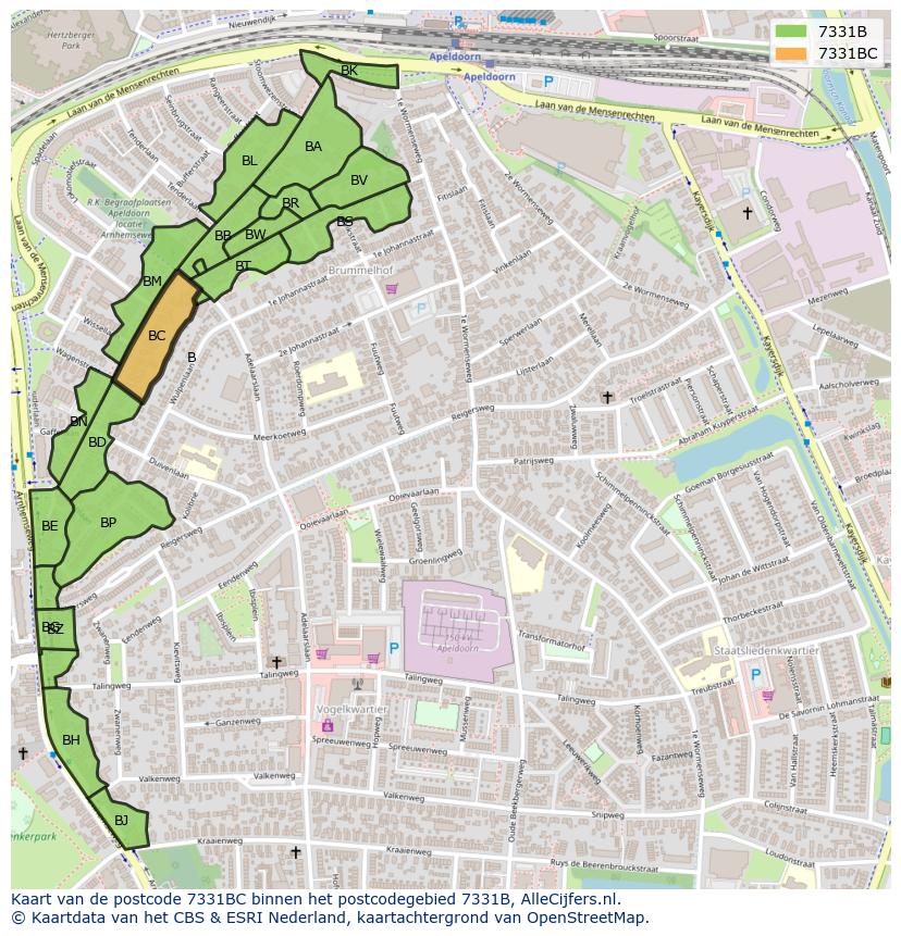 Afbeelding van het postcodegebied 7331 BC op de kaart.