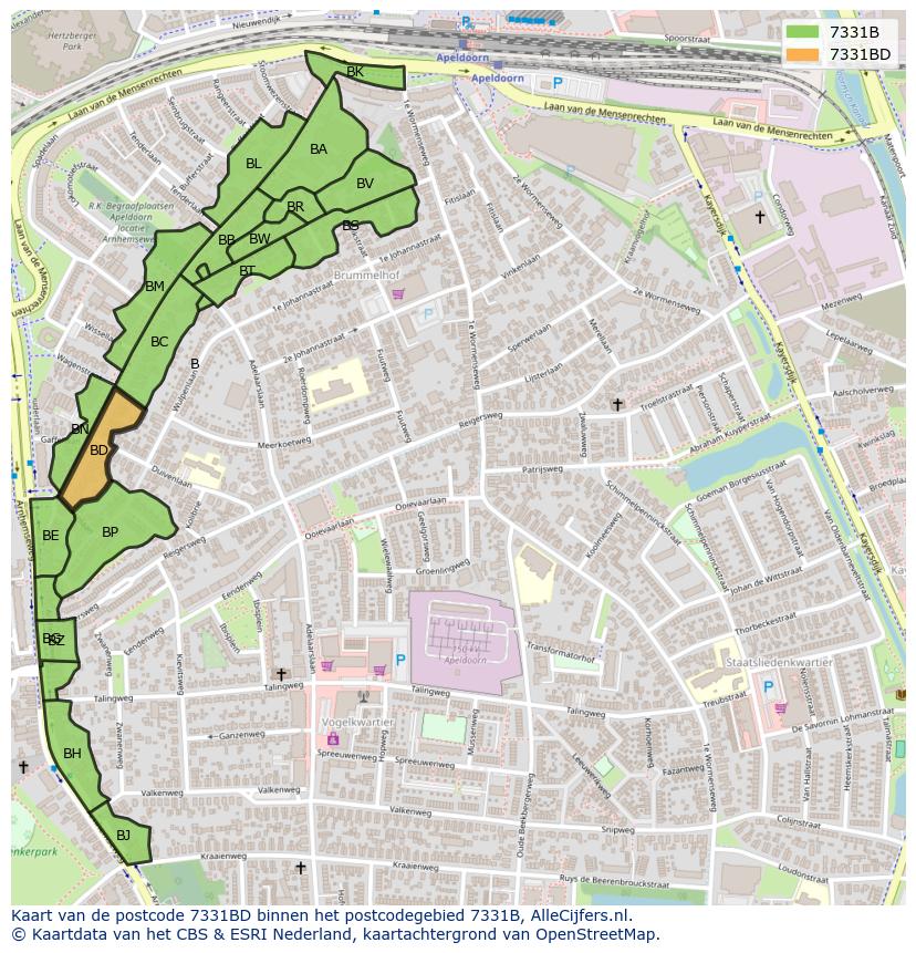 Afbeelding van het postcodegebied 7331 BD op de kaart.