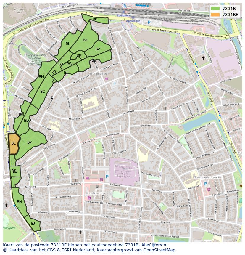Afbeelding van het postcodegebied 7331 BE op de kaart.