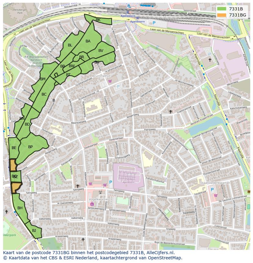 Afbeelding van het postcodegebied 7331 BG op de kaart.