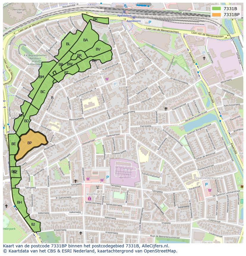Afbeelding van het postcodegebied 7331 BP op de kaart.