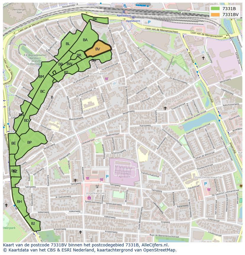 Afbeelding van het postcodegebied 7331 BV op de kaart.