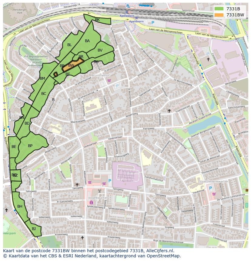 Afbeelding van het postcodegebied 7331 BW op de kaart.
