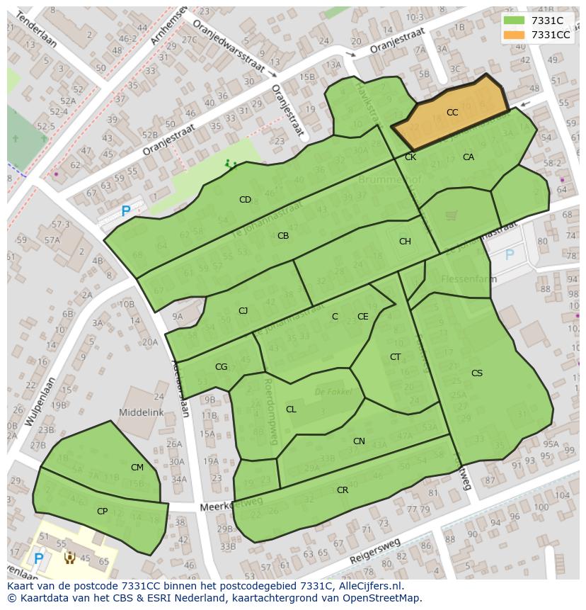 Afbeelding van het postcodegebied 7331 CC op de kaart.
