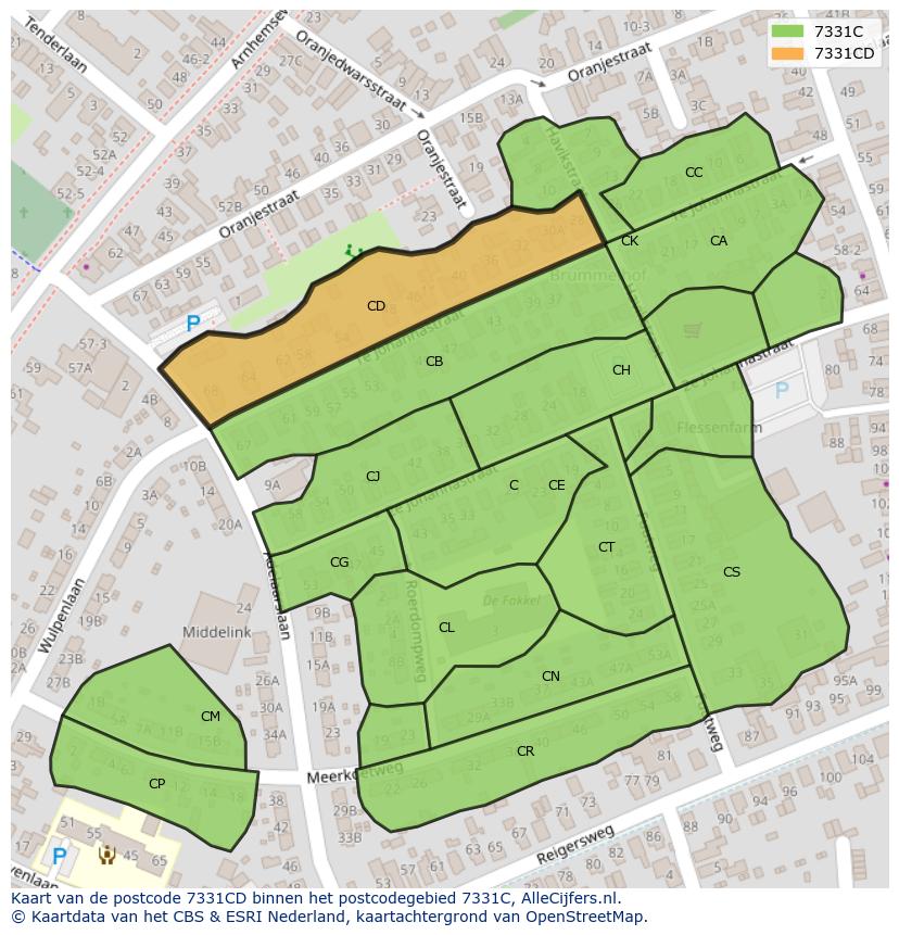 Afbeelding van het postcodegebied 7331 CD op de kaart.