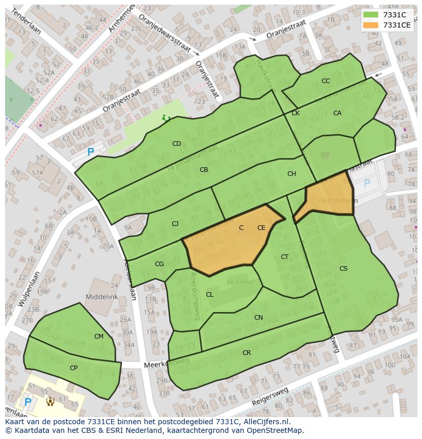 Afbeelding van het postcodegebied 7331 CE op de kaart.