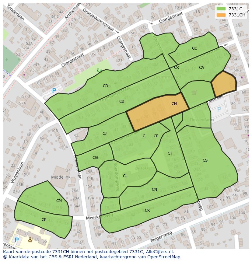 Afbeelding van het postcodegebied 7331 CH op de kaart.