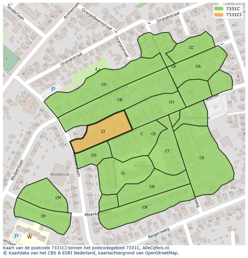 Afbeelding van het postcodegebied 7331 CJ op de kaart.