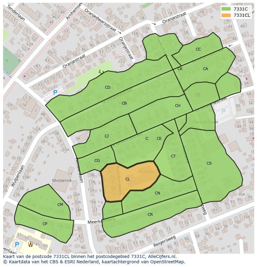 Afbeelding van het postcodegebied 7331 CL op de kaart.