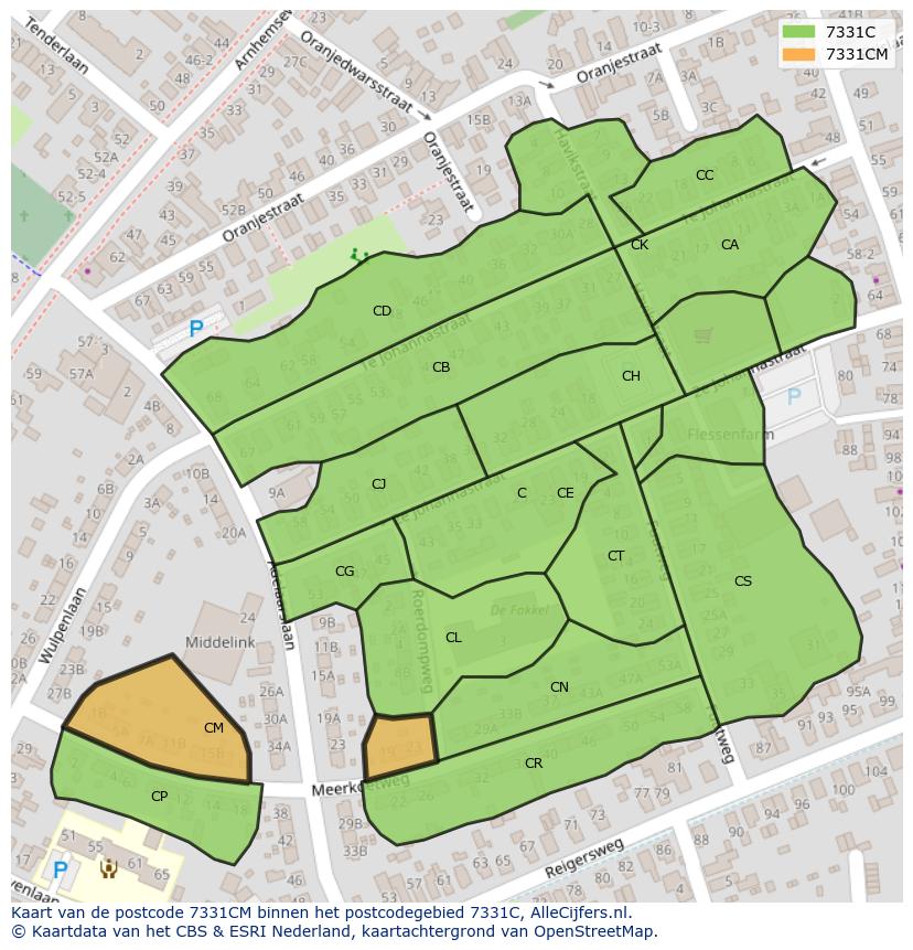 Afbeelding van het postcodegebied 7331 CM op de kaart.