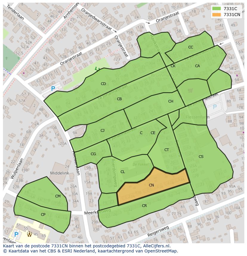 Afbeelding van het postcodegebied 7331 CN op de kaart.