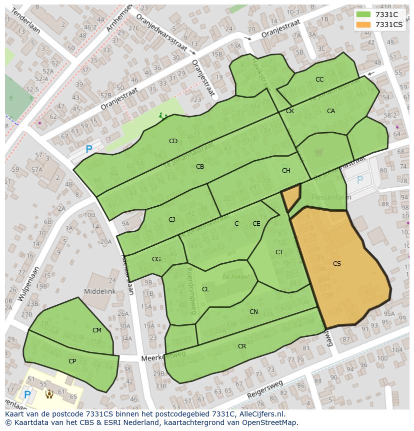 Afbeelding van het postcodegebied 7331 CS op de kaart.