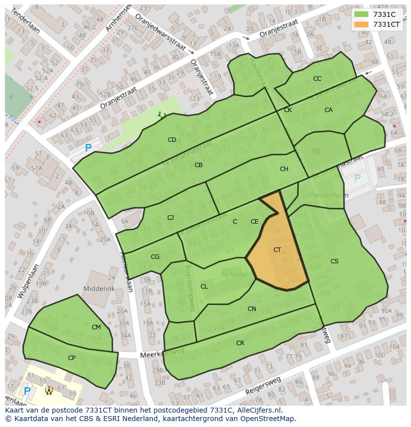 Afbeelding van het postcodegebied 7331 CT op de kaart.