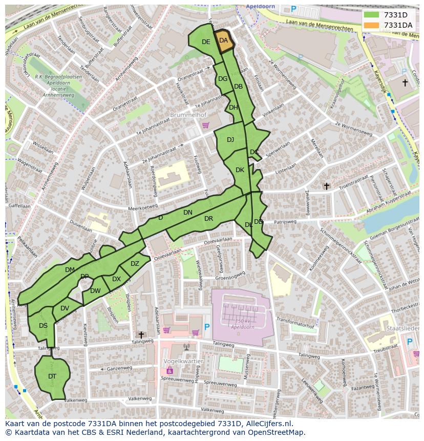 Afbeelding van het postcodegebied 7331 DA op de kaart.