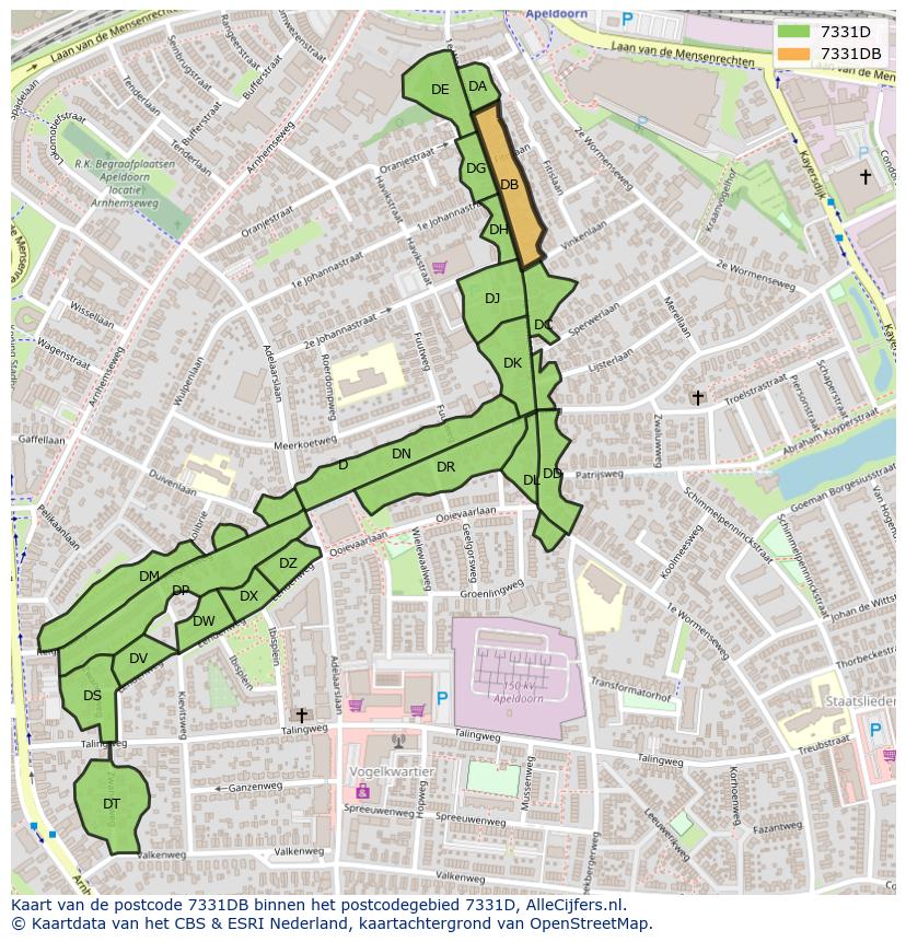 Afbeelding van het postcodegebied 7331 DB op de kaart.
