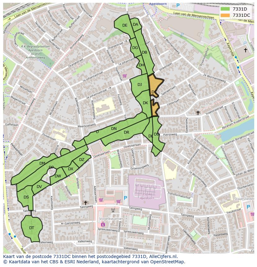 Afbeelding van het postcodegebied 7331 DC op de kaart.