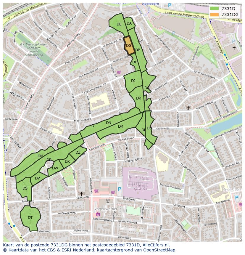 Afbeelding van het postcodegebied 7331 DG op de kaart.