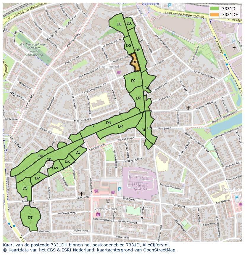 Afbeelding van het postcodegebied 7331 DH op de kaart.