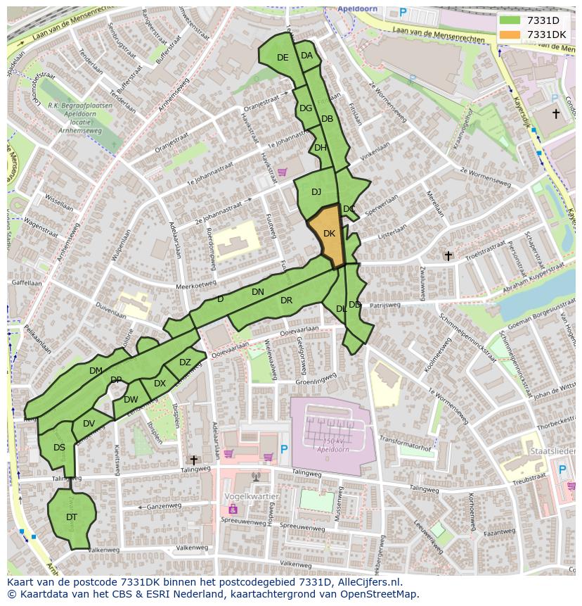 Afbeelding van het postcodegebied 7331 DK op de kaart.