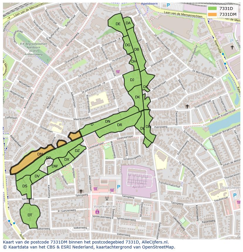 Afbeelding van het postcodegebied 7331 DM op de kaart.