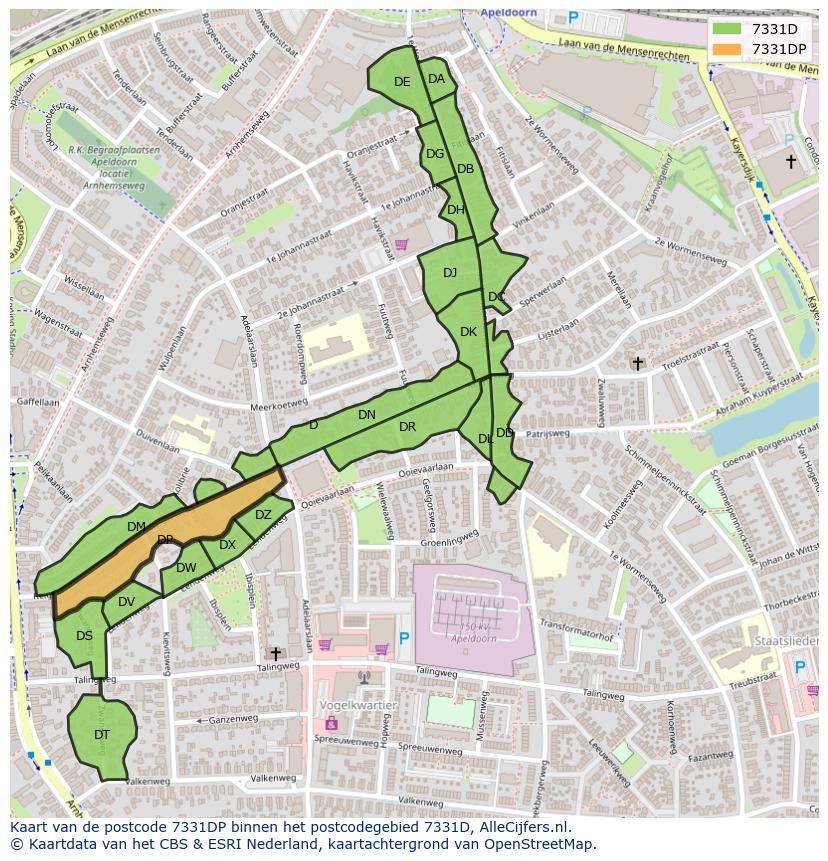 Afbeelding van het postcodegebied 7331 DP op de kaart.