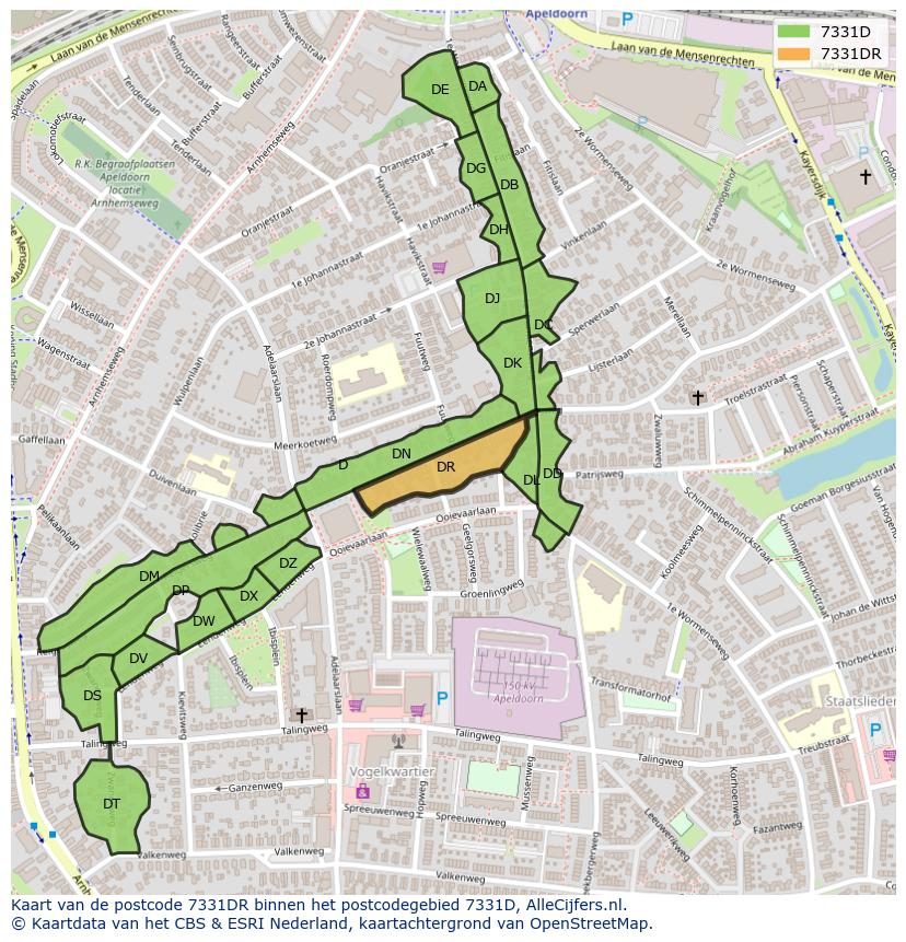 Afbeelding van het postcodegebied 7331 DR op de kaart.