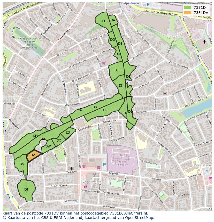 Afbeelding van het postcodegebied 7331 DV op de kaart.
