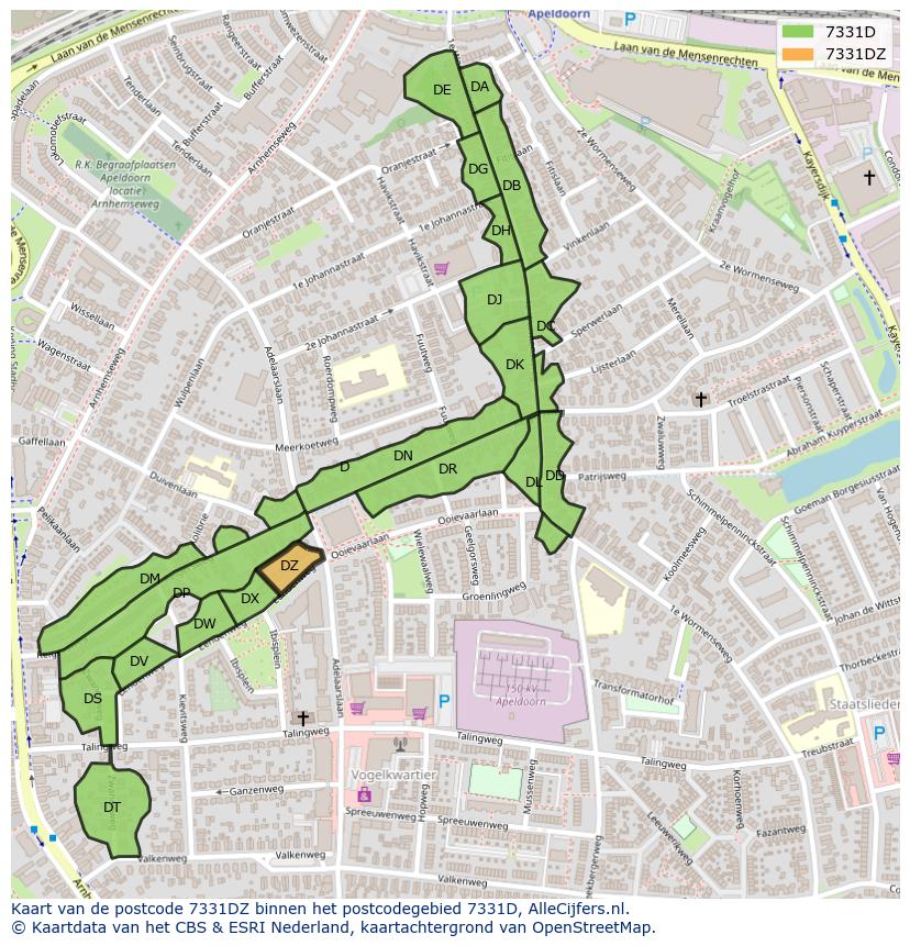 Afbeelding van het postcodegebied 7331 DZ op de kaart.