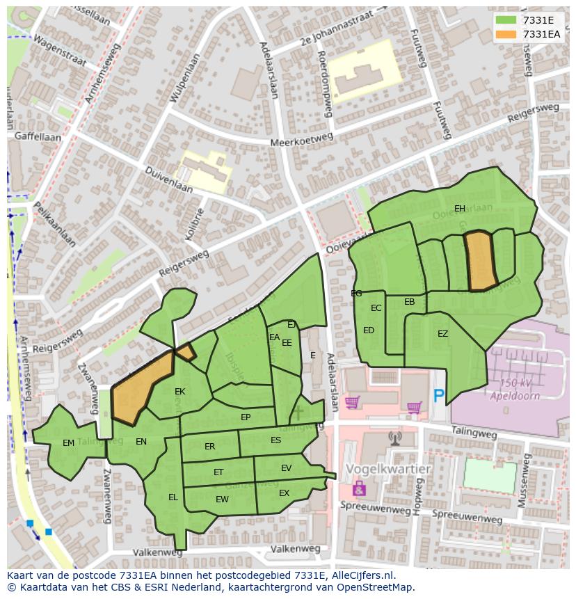 Afbeelding van het postcodegebied 7331 EA op de kaart.