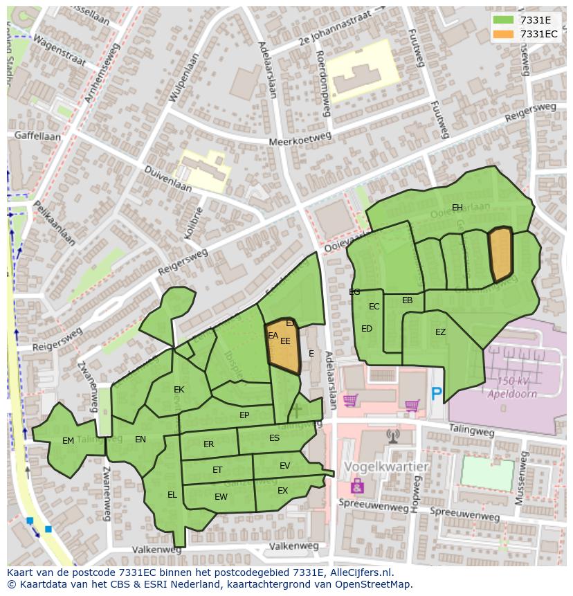 Afbeelding van het postcodegebied 7331 EC op de kaart.