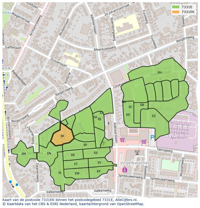 Afbeelding van het postcodegebied 7331 EK op de kaart.