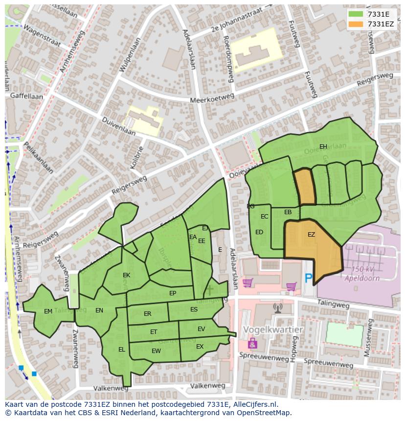 Afbeelding van het postcodegebied 7331 EZ op de kaart.