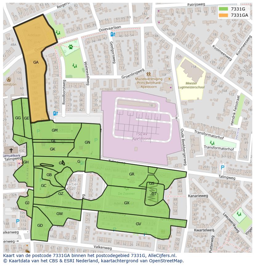 Afbeelding van het postcodegebied 7331 GA op de kaart.